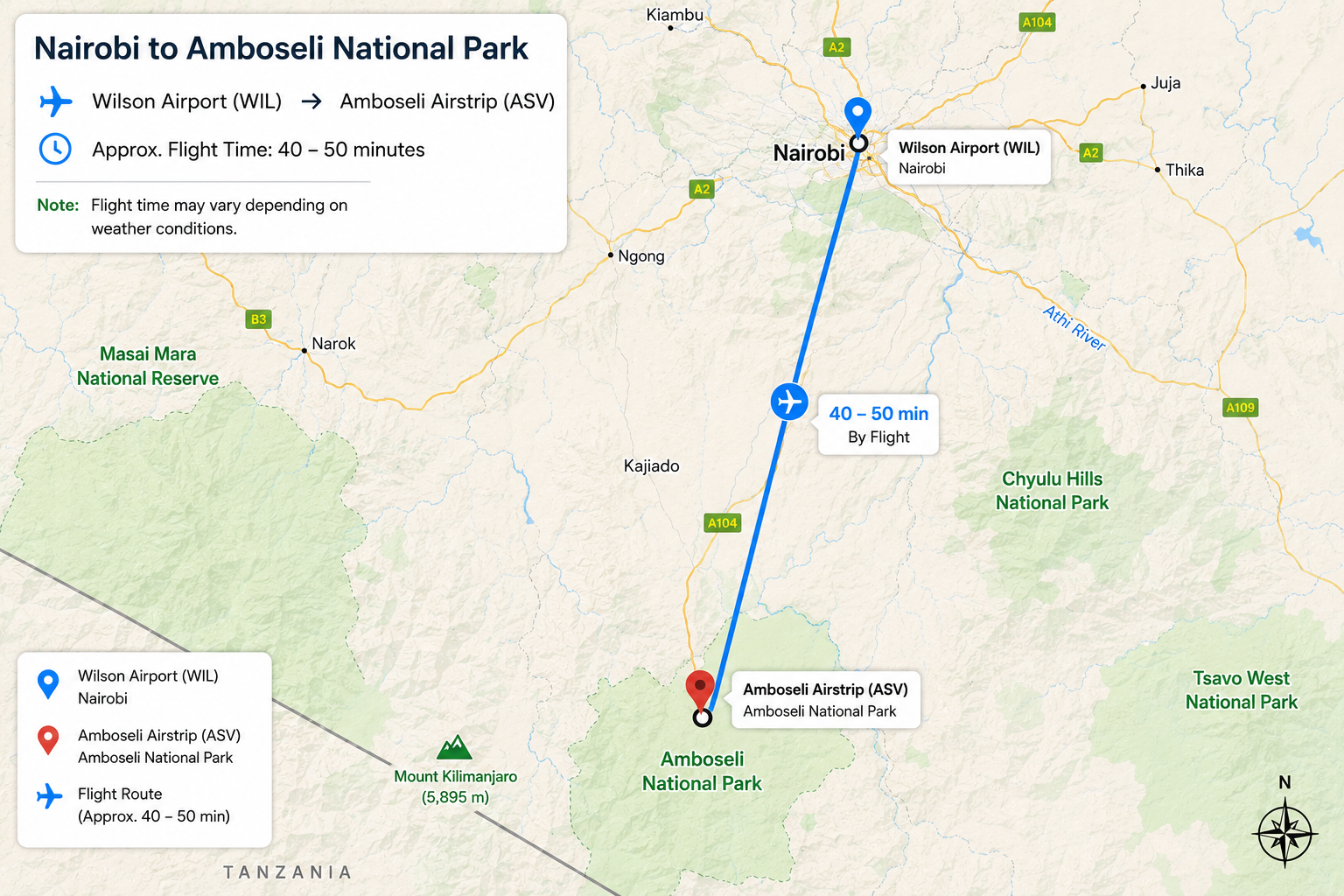 Flight Safari Nairobi to Amboseli National Park