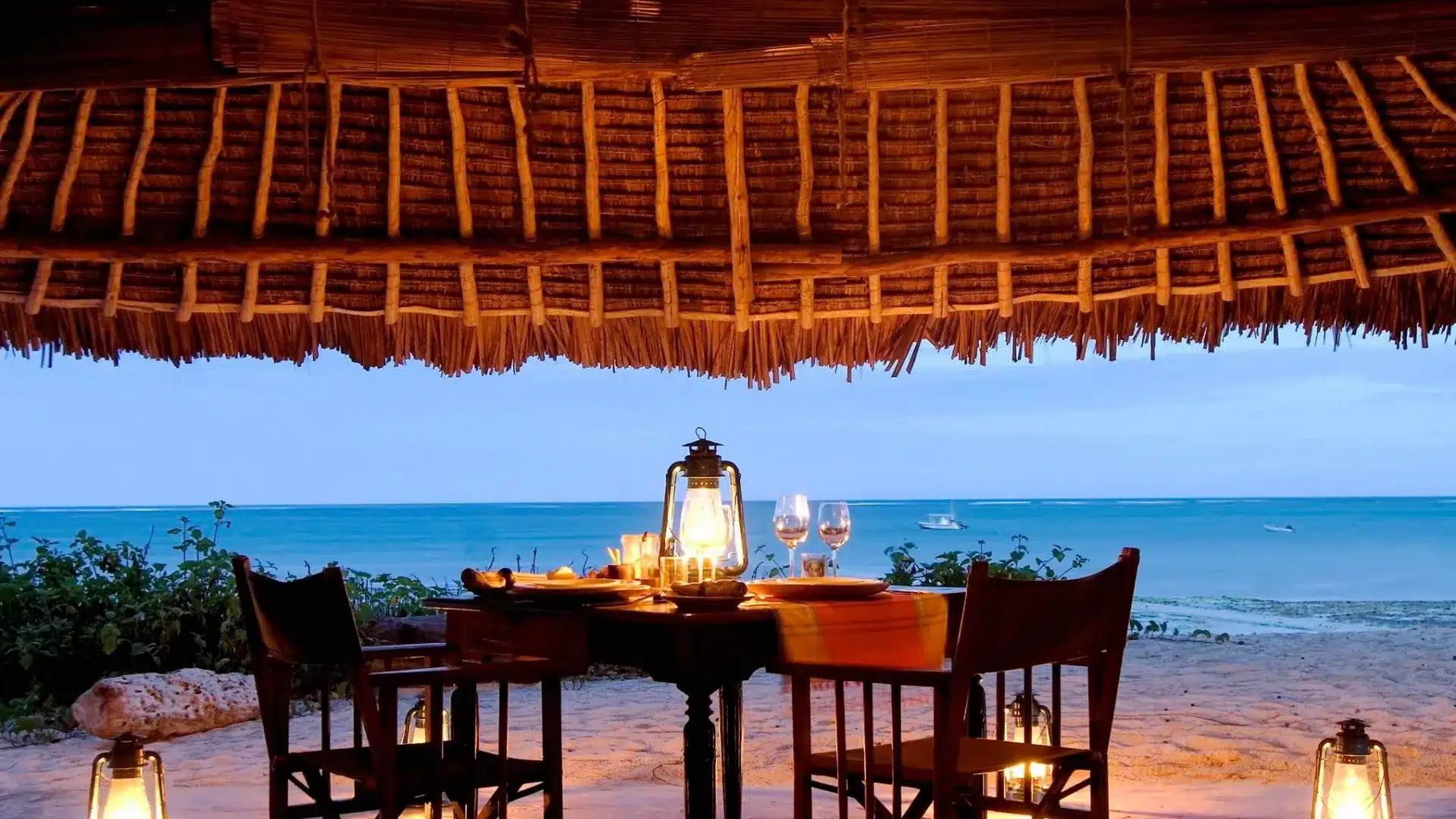 Romantic dinner setup Diani beach Kenya