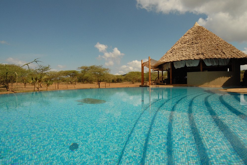 Pool area daylight Severin Safari Camp Tsavo West Kenya